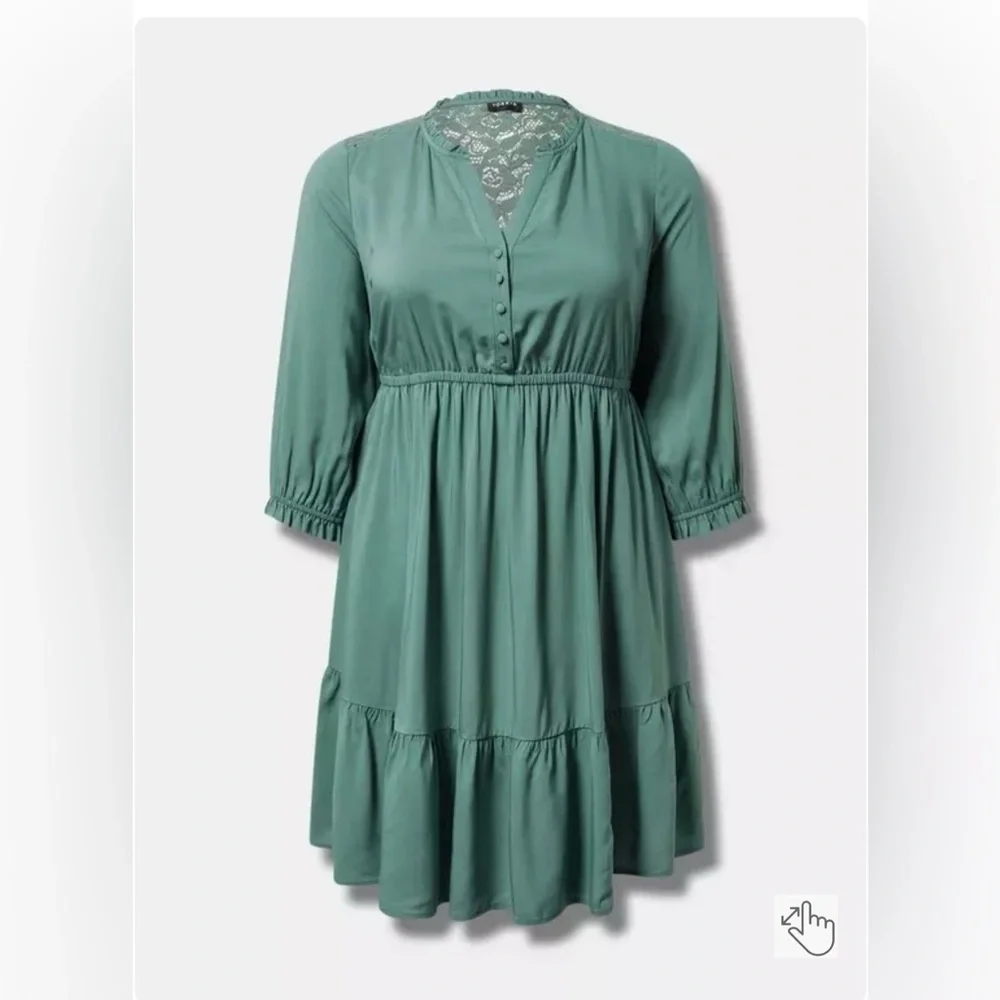 Torrid New Size 2 18/20 Mini Challis Shirt Dress Dark Forest Green Flowy - Picture 4 of 9